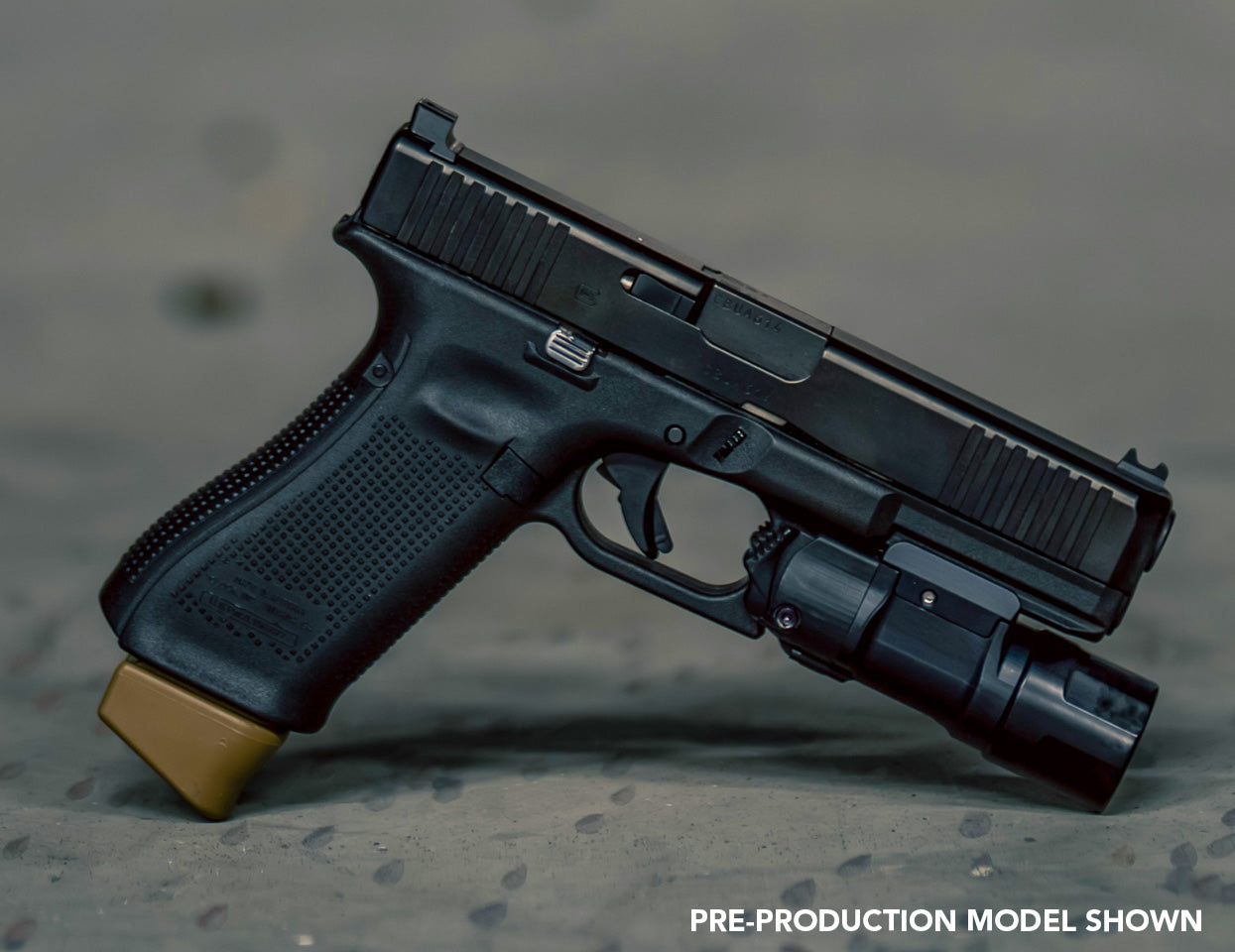 A Glock 17 with a weapon light
