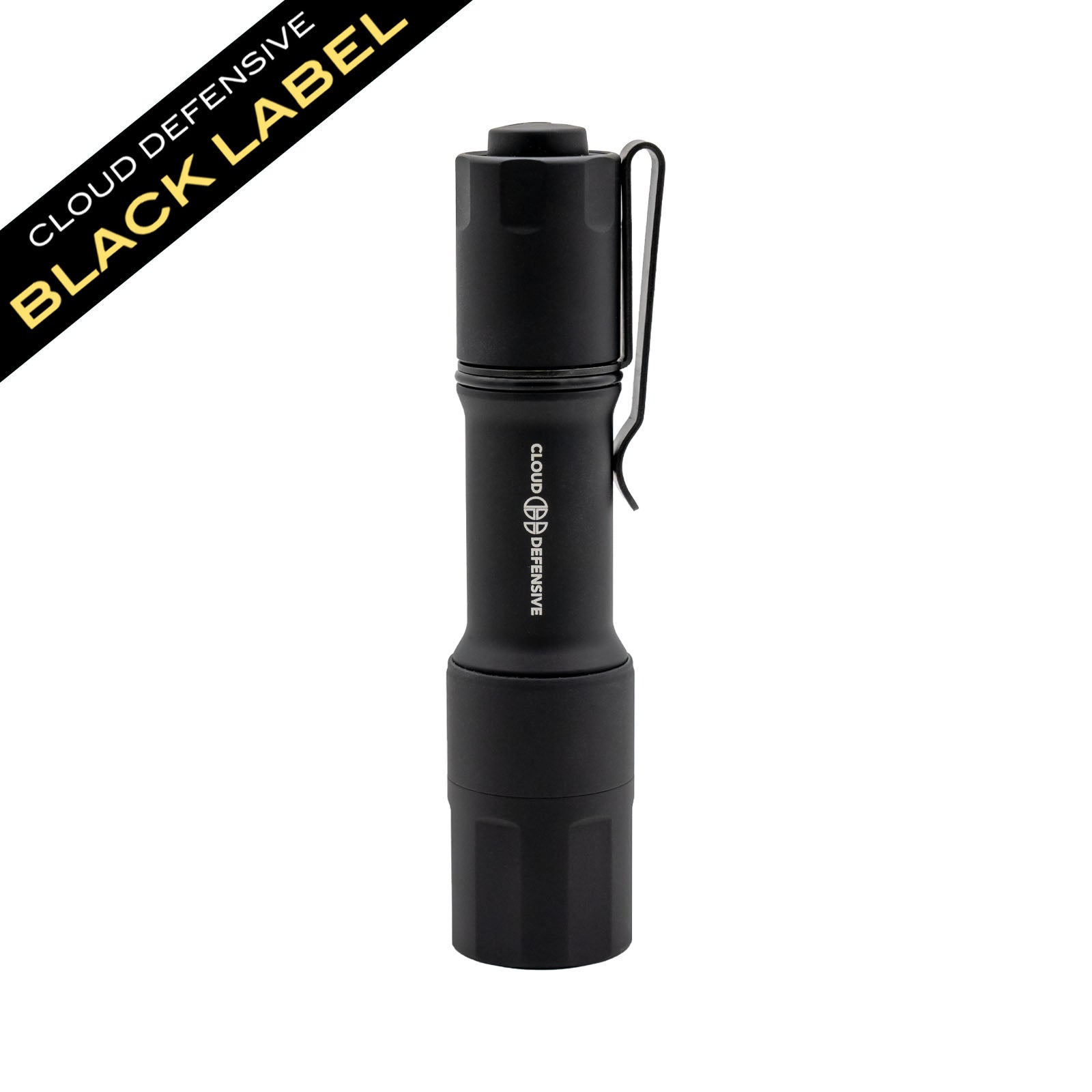 Cloud Defensive MCH handheld flashlight in flat black.