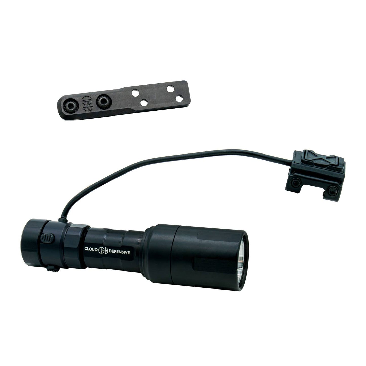 A black Cloud Defensive REIN Micro weapon light with a bezel diameter of 1.3 inches and a body length of 4.88 inches.