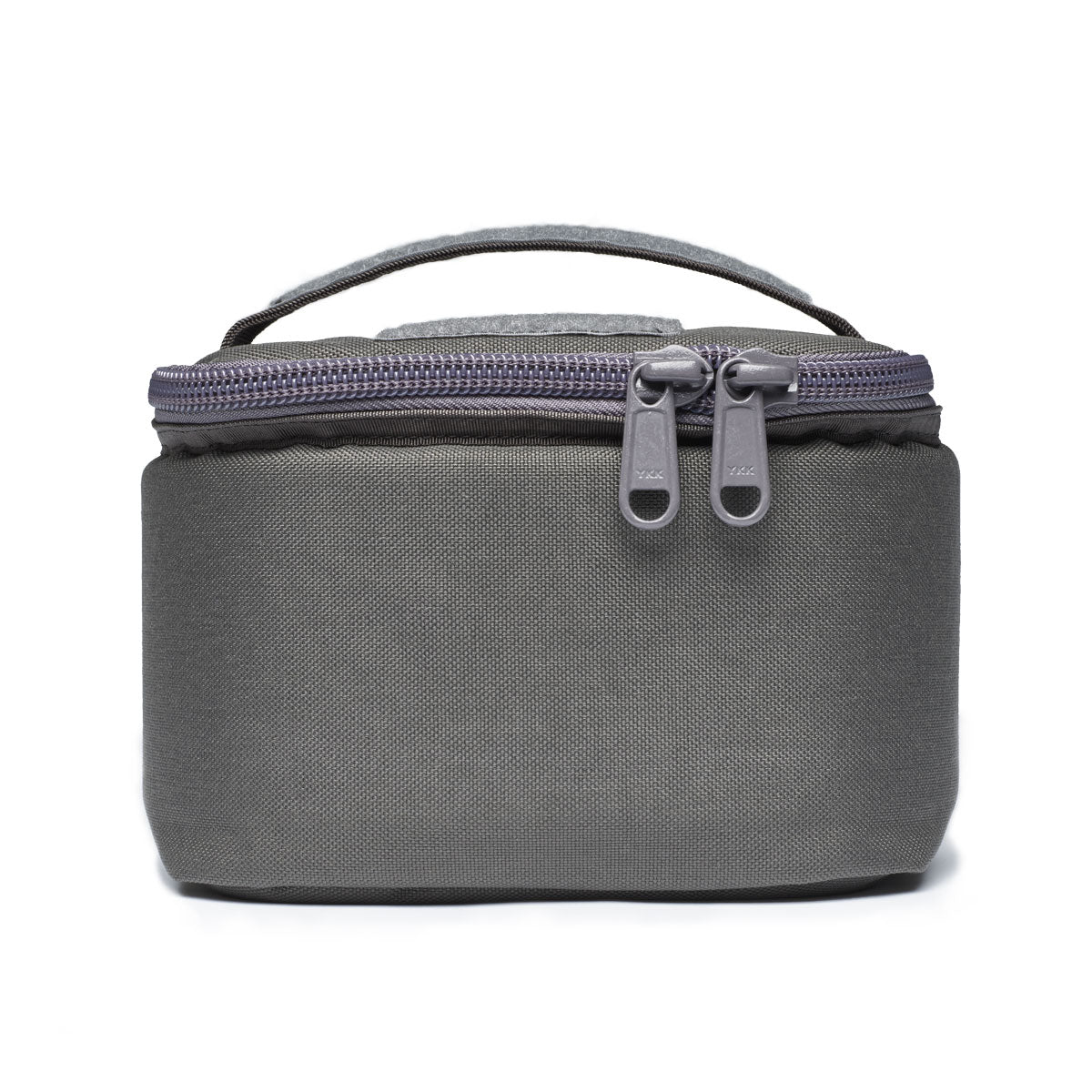 Front, level view of urban gray transport bag zipped.