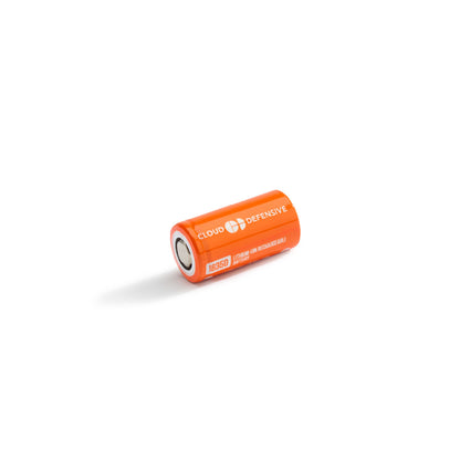 orange 18350 battery close up