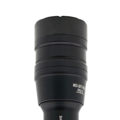Close up of black flashlight head