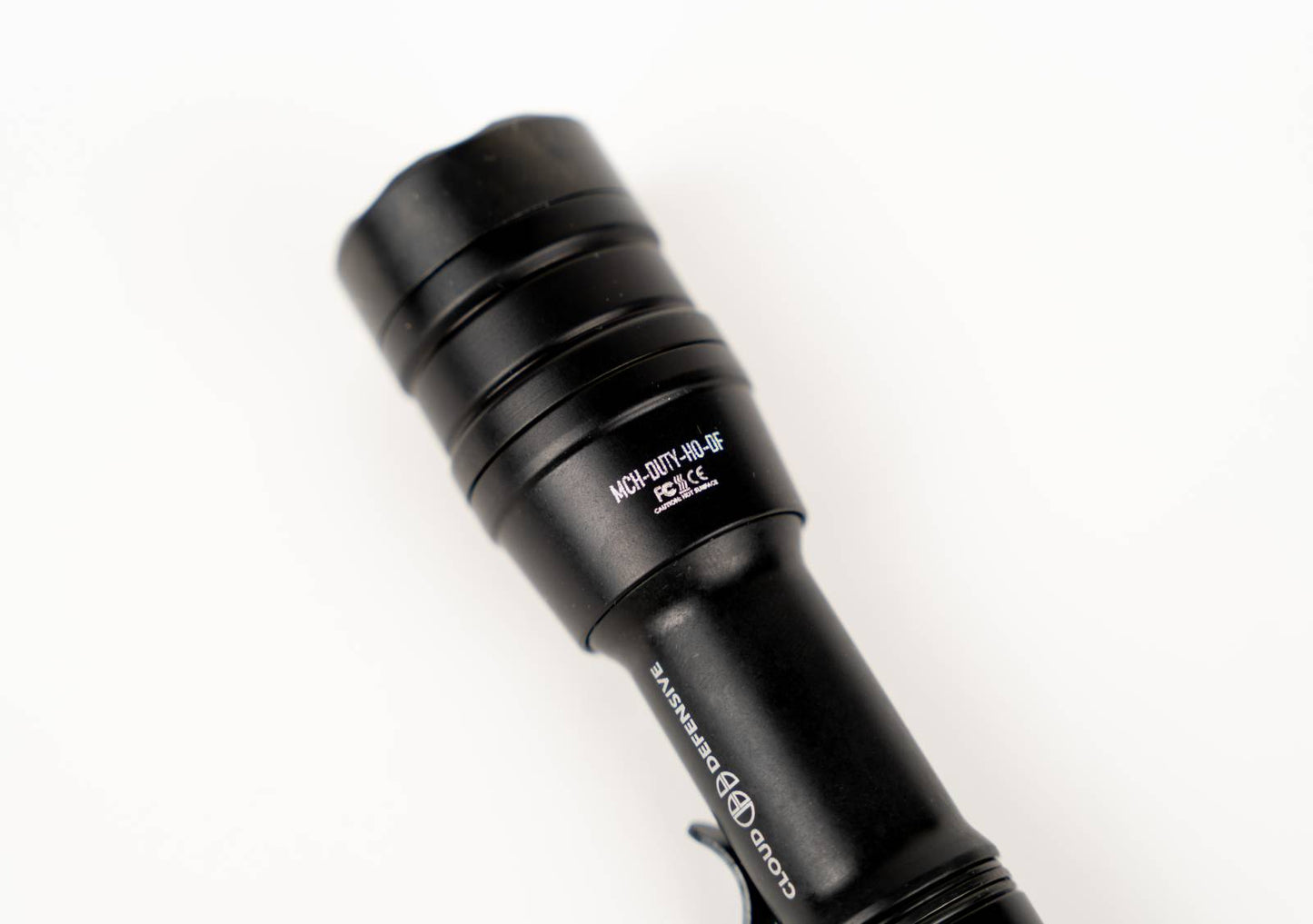 Close up of black MCH Duty flashlight head