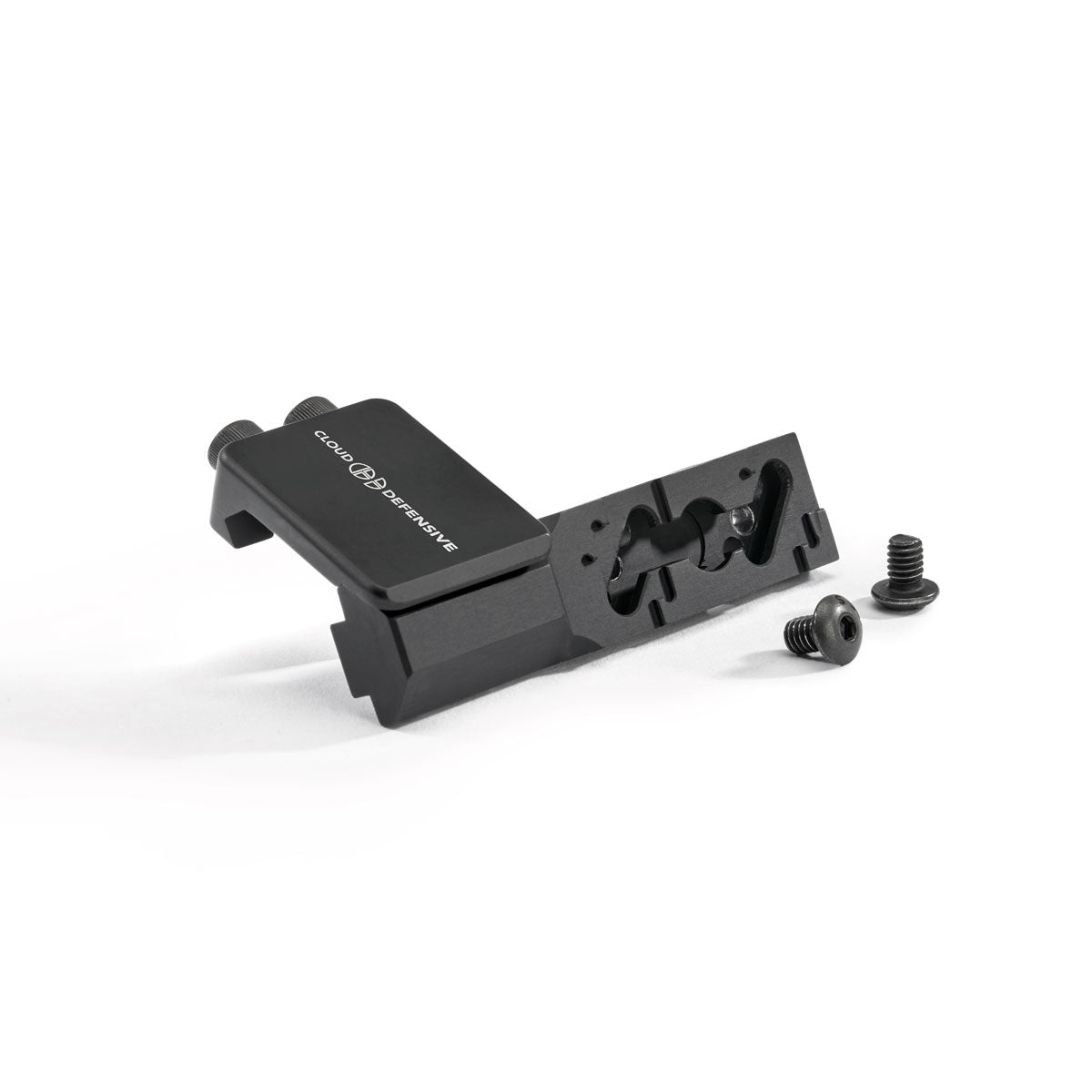 Side view of black Torrent picatinny mount and bolts.